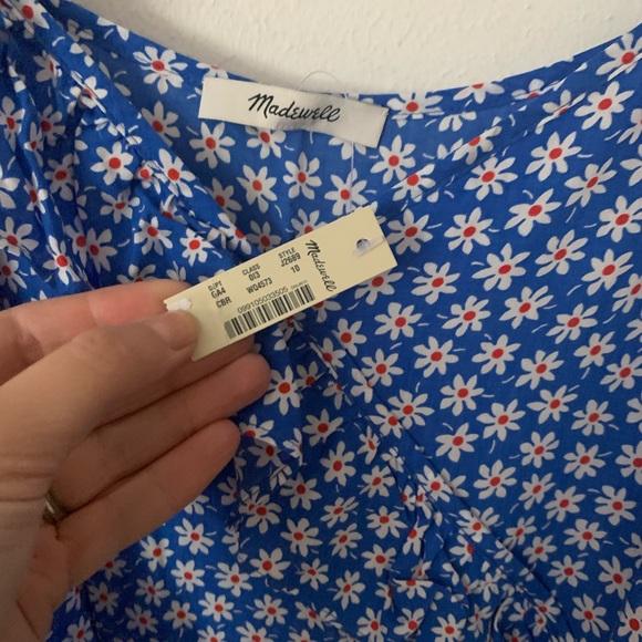 Madewell faux wrap dress with ruffle detail. Bold blue/red (perfect for the 4th) - Picture 3 of 6